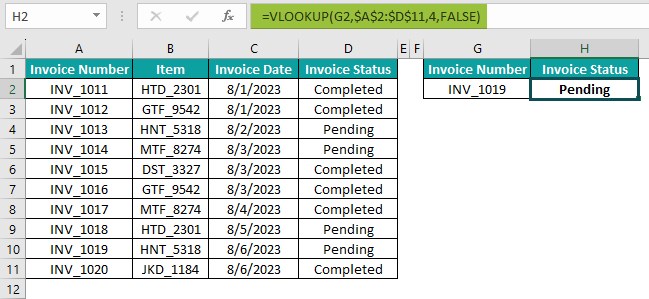 Lookup Table in Excel - Example 1 - Step 4 - Pending