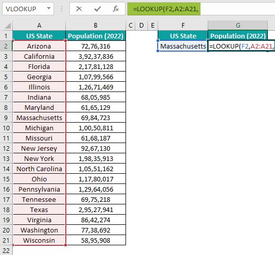 Lookup Table in Excel - Example 2 - Step 2 - Vector