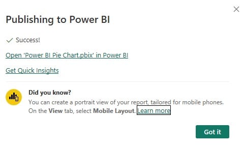 Power Bi Workspace - Publish - Step 6 - Success