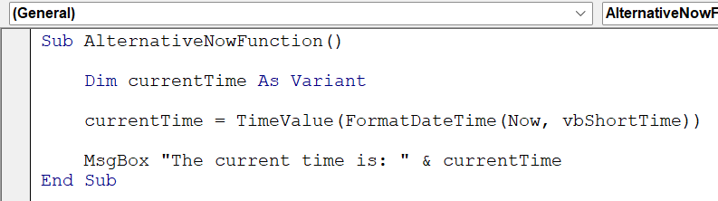 VBA Time Function - Alternate of Now Function - 1