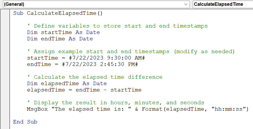 VBA Time Function Definition Example - 1