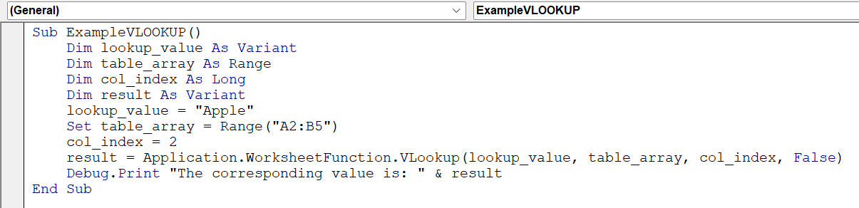 VLOOKUP in VBA Excel Definition Example - 2