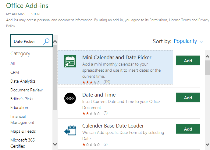 Office Add-ins-Mini Calendar