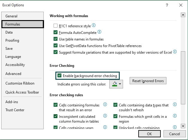Find Errors in Excel - Enable background checking.jpg