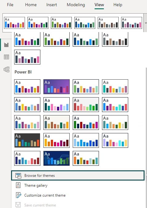 Power BI Themes - default - Step 4 - Browse for theme