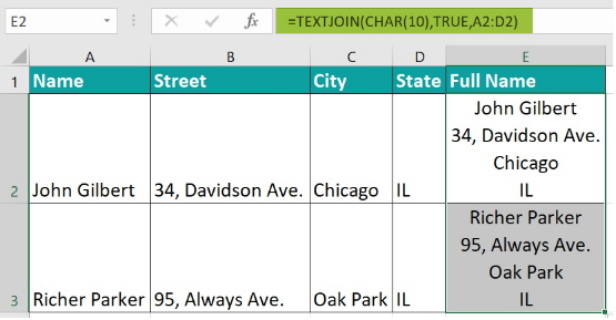 TEXTJOIN function in Excel example 3- step 3