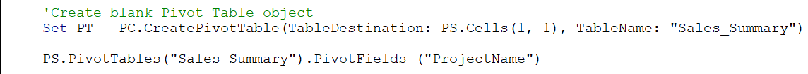 Excel VBA Pivot Table - Example 1 - Step 1