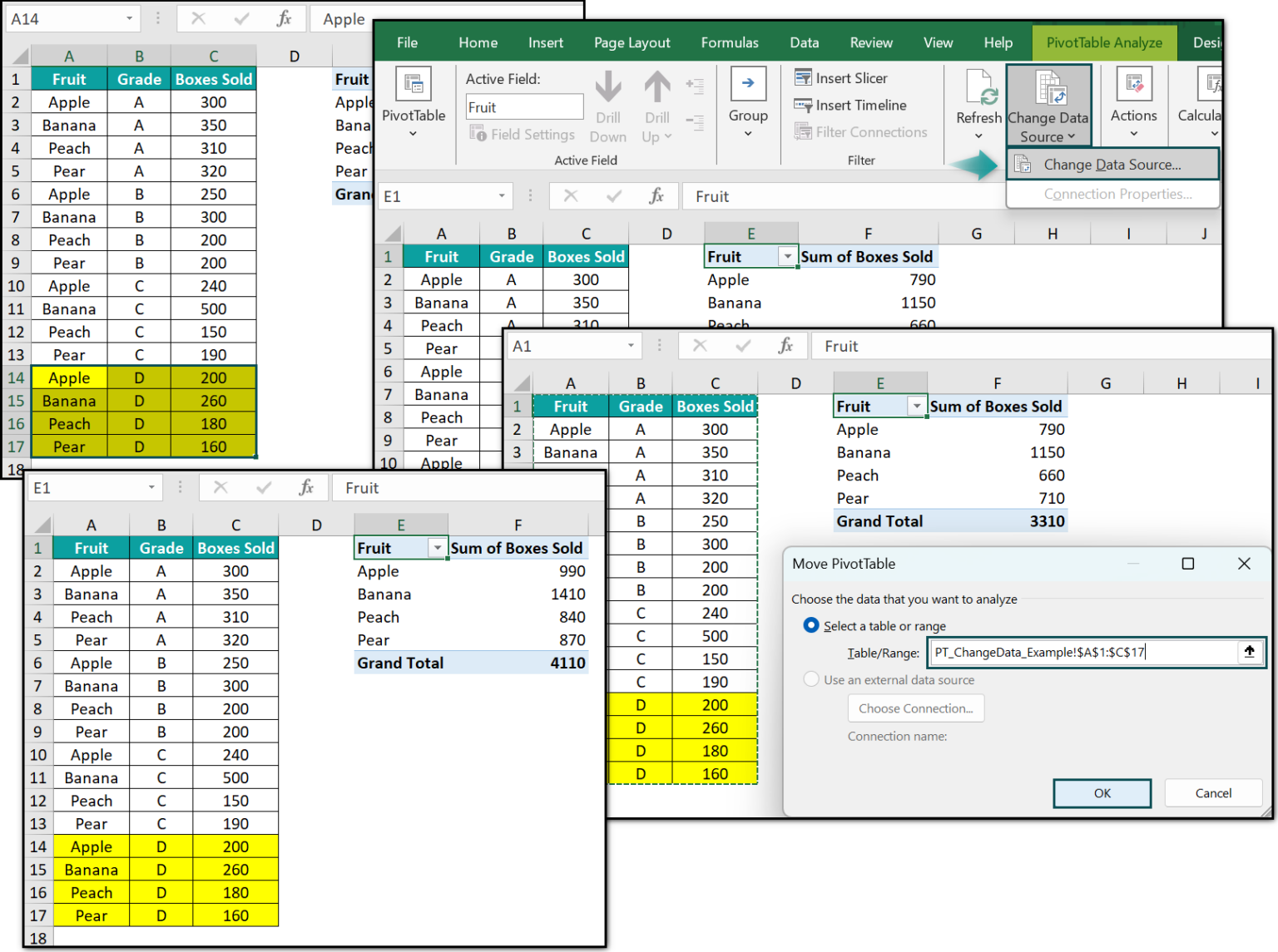 Pivot Table Change Data Source in Excel - How To Locate/Change