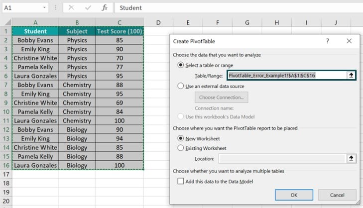 Pivot Table field Name not Valid - Example 1 - Step 5 - Range 1.jpg