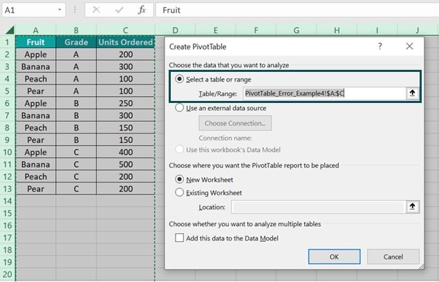 Pivot Table field Name not Valid - Example 4 - Step 2-updated