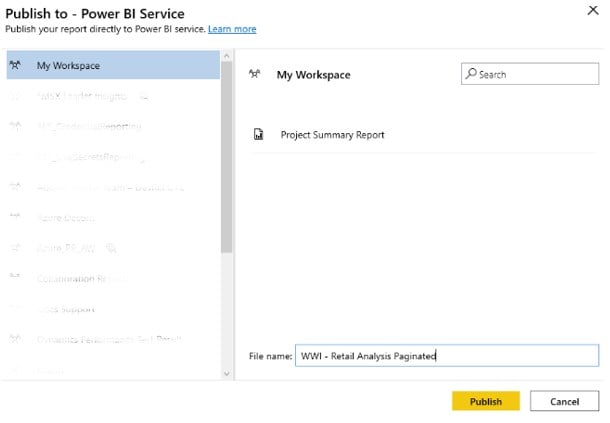 Power BI Paginated Report - Publish - Step 3