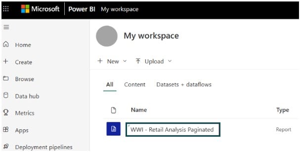 Power BI Paginated Report - Publish - Step 4