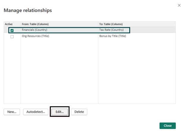Relationship in Power BI - Manage - Step 3