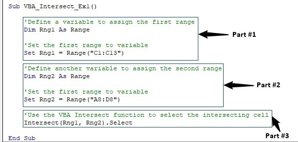 VBA Intersect - Example 1 - Code