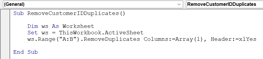 VBA Remove Duplicates - Definition Example - 2