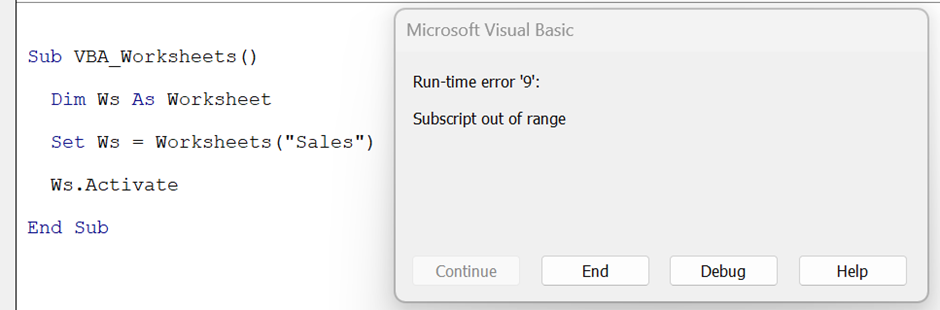 VBA Worksheets - Example 2 - Subscript