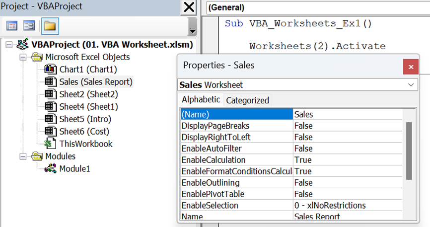 VBA Worksheets - Example 2 - Step 3