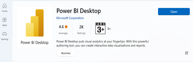 Power BI Desktop Installation - step 7 - option 2