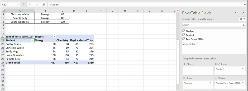 Pivot Table field Name not Valid - Example 1 - Step 7 - Pivot