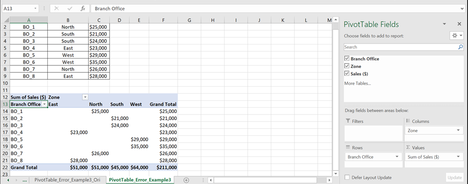 Pivot Table field Name not Valid - Example 3 - Insert