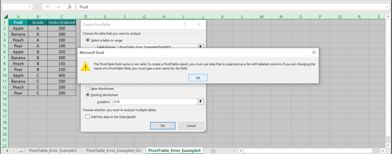 Pivot Table Field Name Is Not Valid - How To Solve/Fix this Error?