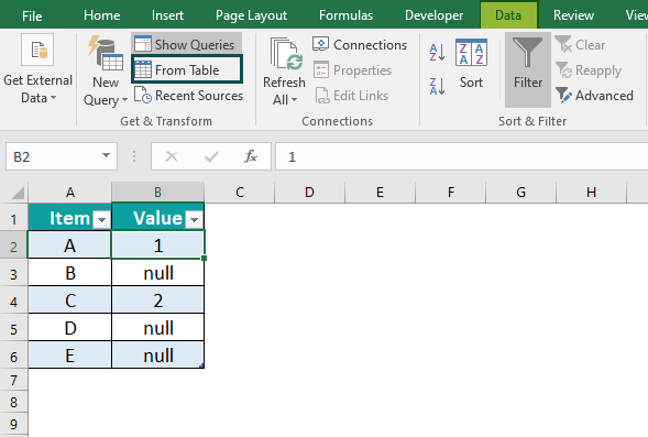 Excel Fill Down - Example 2 - step 2