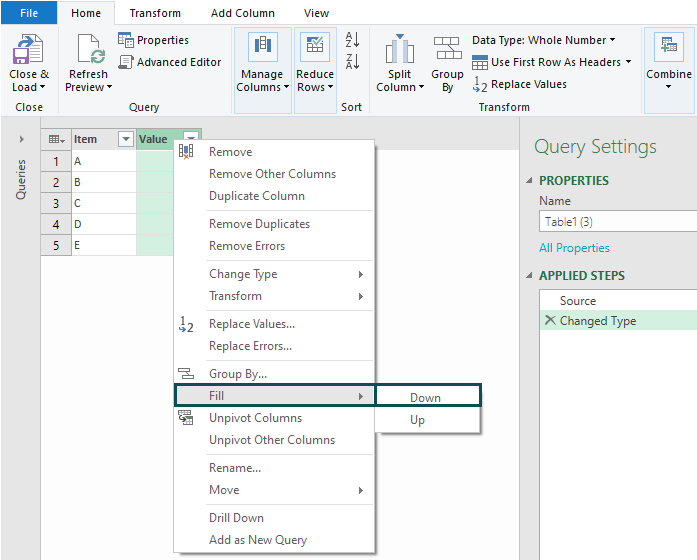 Excel Fill Down - Example 2 - Step 4
