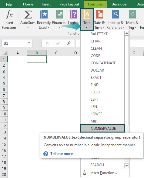 NUMBERVALUE Function - Access From The Excel Ribbon