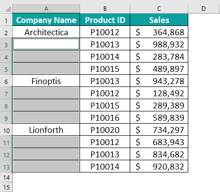 Excel Fill Down - Example 1 - step 5
