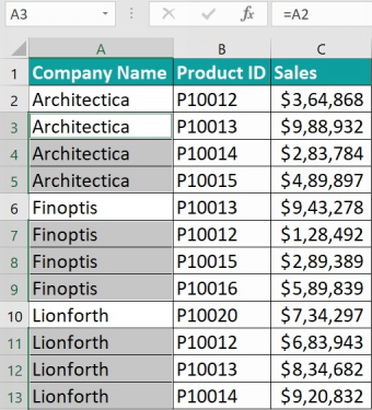 Excel Fill Down - Example 1 - step 7