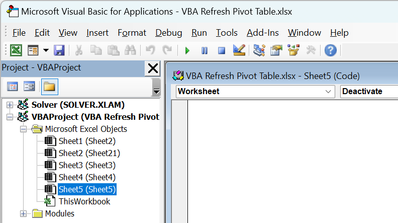 Avoid Loading Time by using Worksheet Deactivate Event - Example 4
