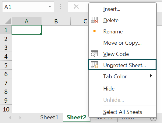 Excel VBA Unprotect Sheet - Example 2-1