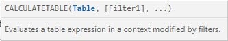 Power BI Calculated Table - Formula