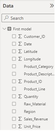 Power BI Treemap - Example 1 - Step 1 - Data