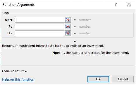 RRI Excel-Function Arguments