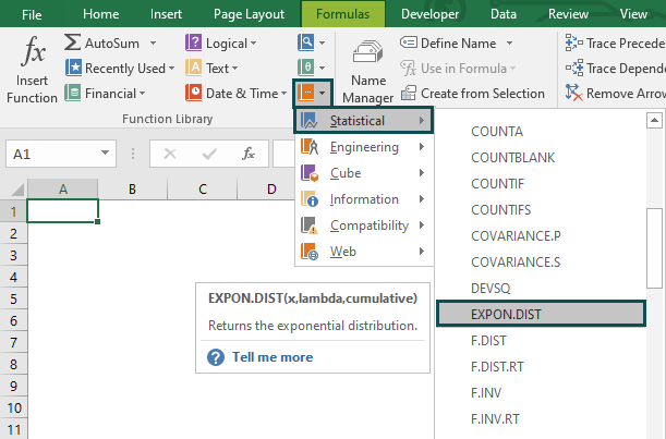 EXPON.DIST-Access from the Excel ribbon-Step3
