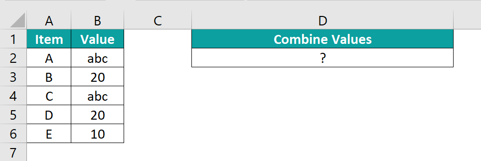 TEXTJOIN IF Excel Example 1 Step 1