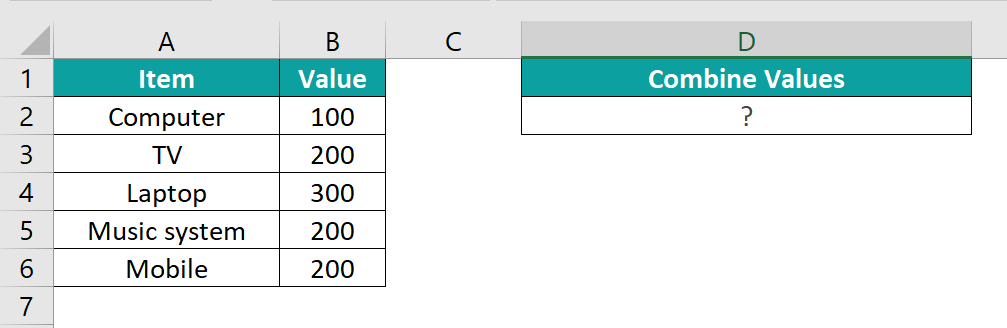TEXTJOIN IF Excel Example 2 Step 1