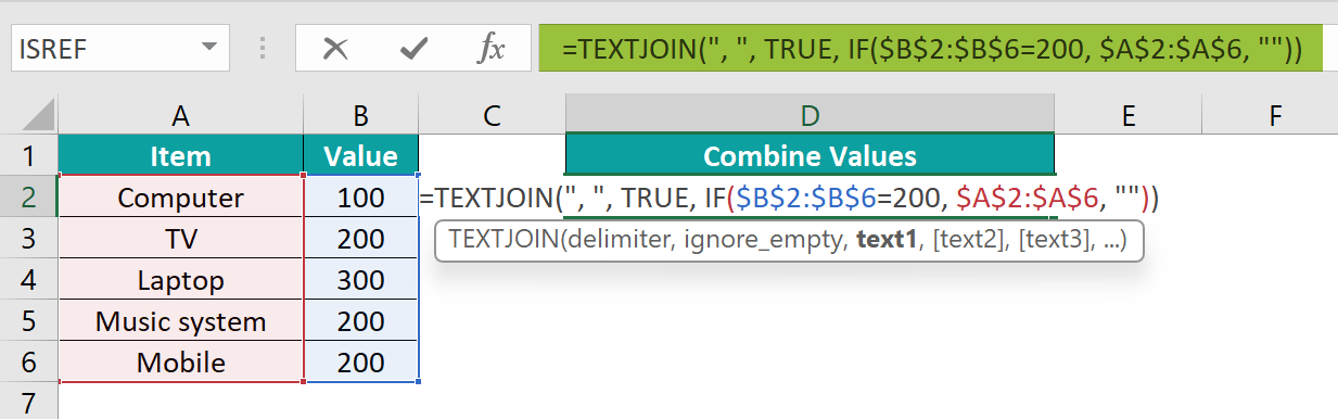 TEXTJOIN IF Excel Example 2 Step 3