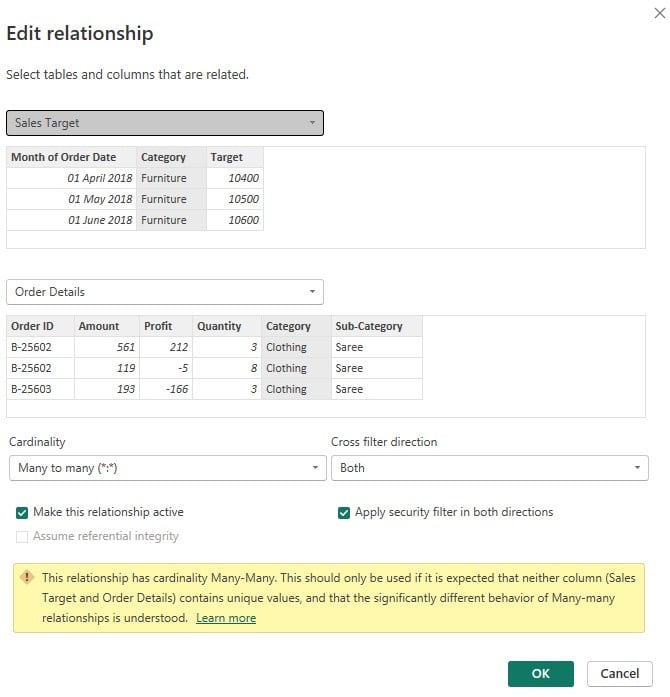 Power BI Bidirectional Cross Filtering - Example 1 - Step 3 - cross-filtering