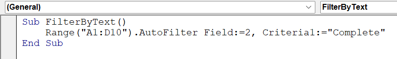 VBA Filter Data - Definition Example - 2
