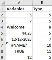 How to use Excel VBA VarType Function 1-10