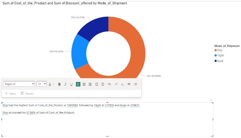 Power BI Smart Narrative - Example 1 - Step 4 - generate
