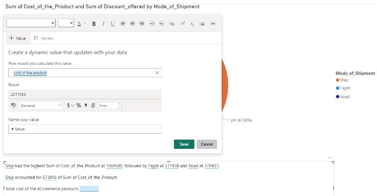 Power BI Smart Narrative - Example 1 - Step 5