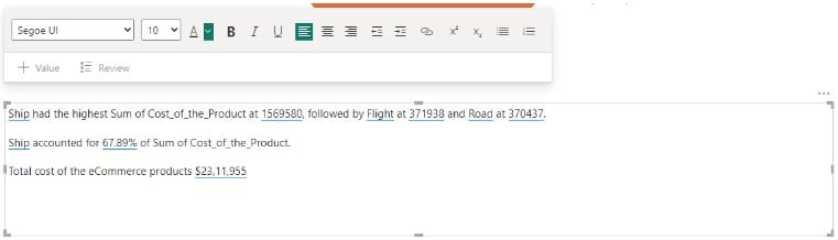 Power BI Smart Narrative - Example 1 - Step 7 - formatting