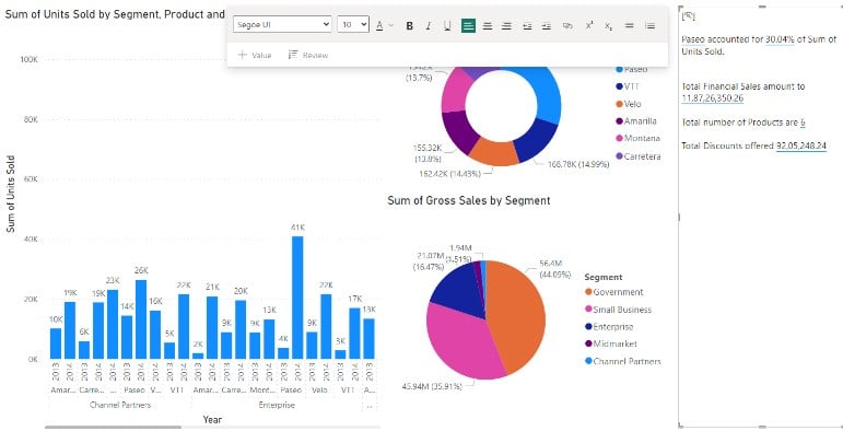 Power BI Smart Narrative - Page - Step 4 - customised Text