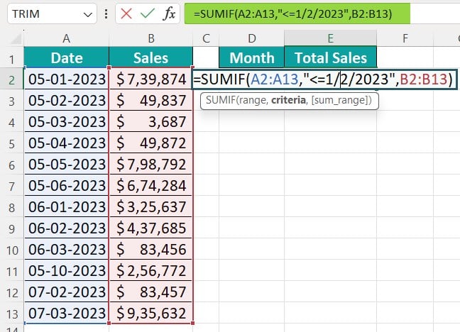 SUMIF Text In Excel - Example 1-1