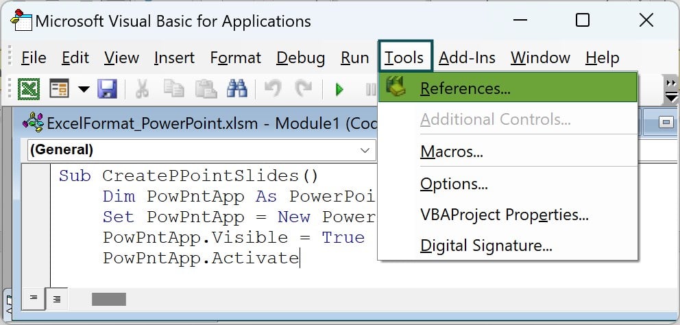 VBA PowerPoint-How to Enable Powerpoint Object Model-Step 2