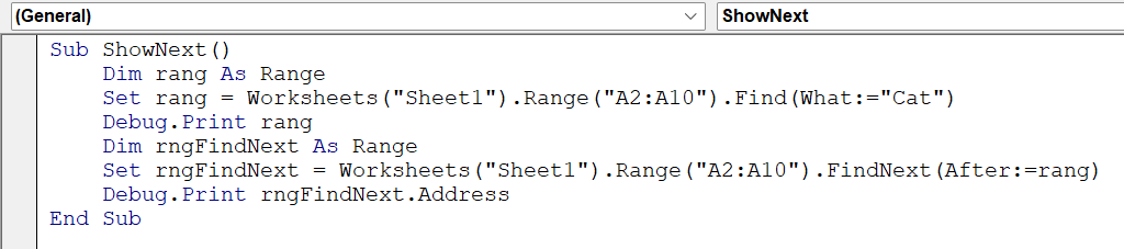 VBA Find Next - Definition Example - 2