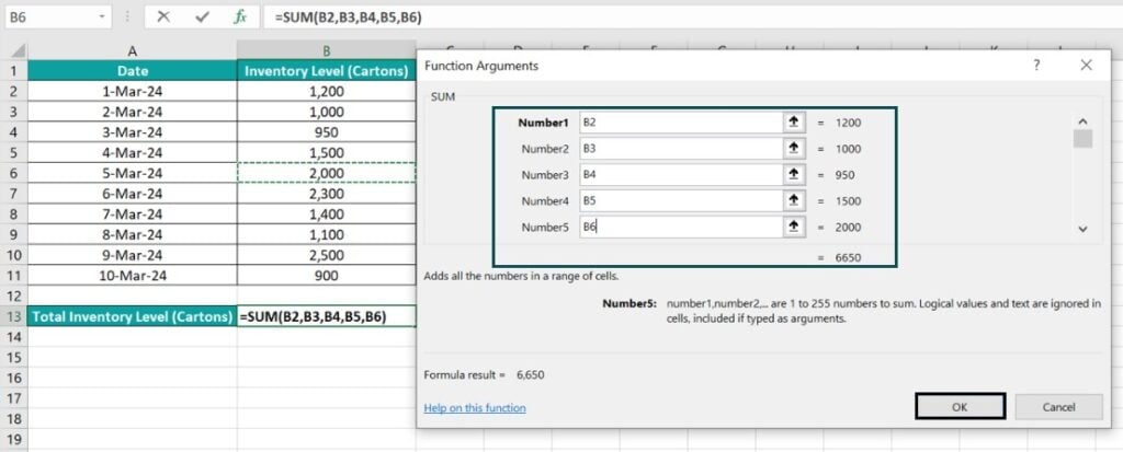 Sum Multiple Rows Excel - Example 1 - Alternative - Number5